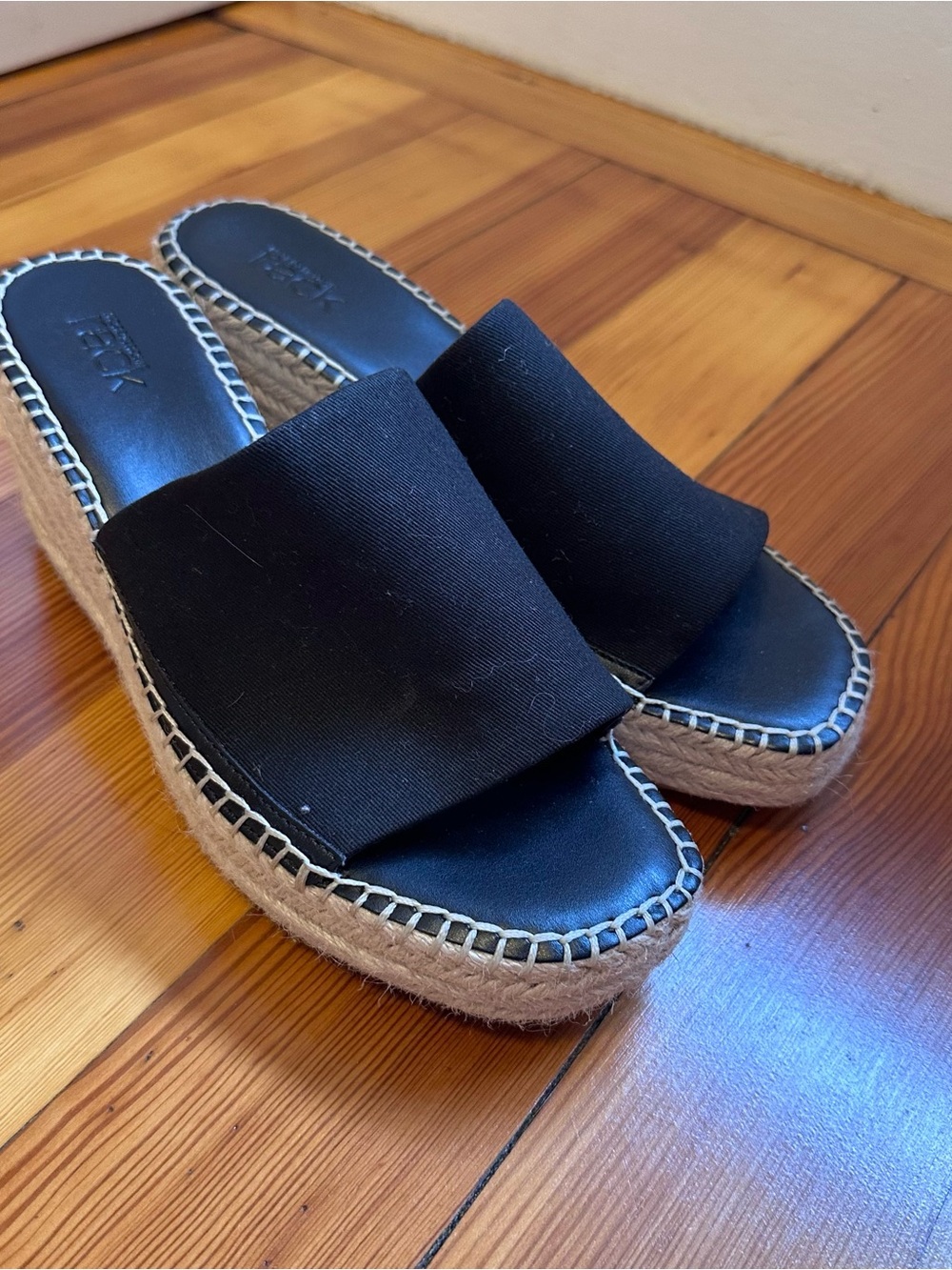 Black Espadrille Slide Wedge Sandals -  Women